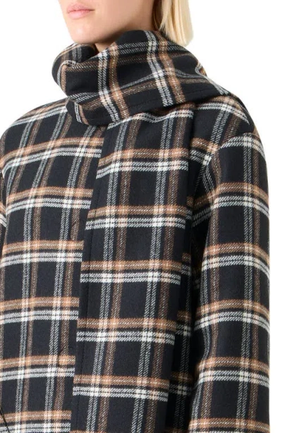 Akris Punto Plaid Double Face Wool Blend Jacket With Removable Scarf In Black