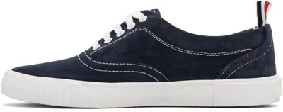 Thom Browne Navy Calf Suede Heritage Sneakers In Blue
