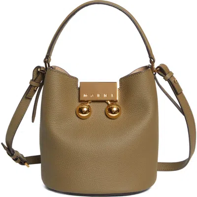 Marni Trunkaroo Leather Bucket Bag In Green