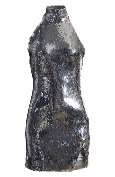 Balmain Short Sequinned Halterneck Dress In Metallic