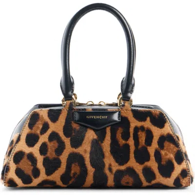 Givenchy Antigona East West Brown Mini Handbag With Animalier Print And Logo Lettering On The Front In Leathe In Animal Print