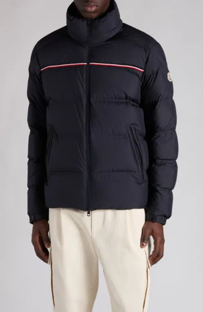 Moncler Puffer Jacket With High Collar And Quilted Design In Blue