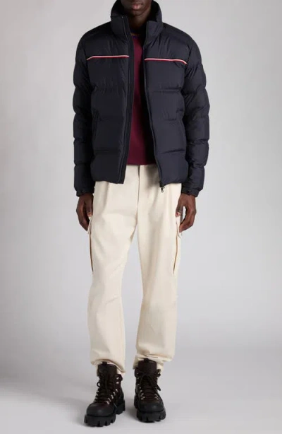 Moncler Puffer Jacket With High Collar And Quilted Design In Blue