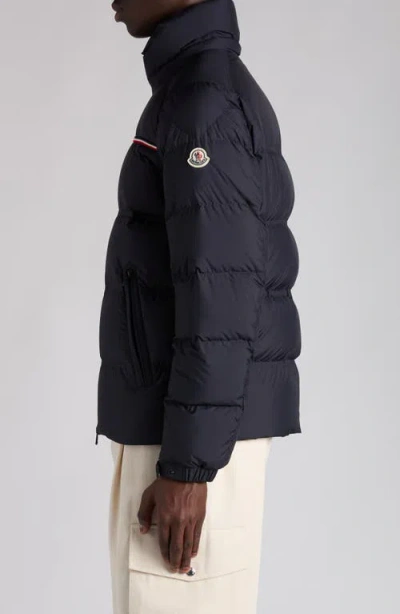 Moncler Puffer Jacket With High Collar And Quilted Design In Blue