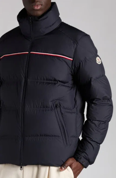 Moncler Puffer Jacket With High Collar And Quilted Design In Blue