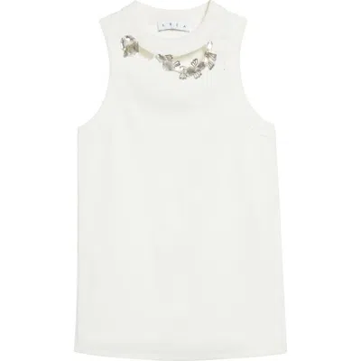 Area Distressed Crystal Ribbed Knit Tank Top In White