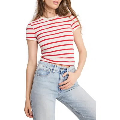 Good American Super Stretch Baby Tee In Red & White Stripe In Neutral