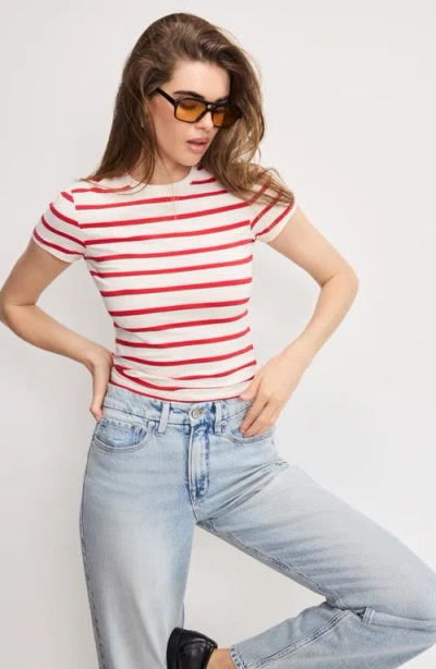 Good American Super Stretch Baby Tee In Red & White Stripe In Neutral