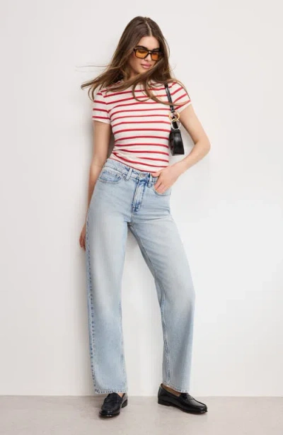 Good American Super Stretch Baby Tee In Red & White Stripe In Neutral