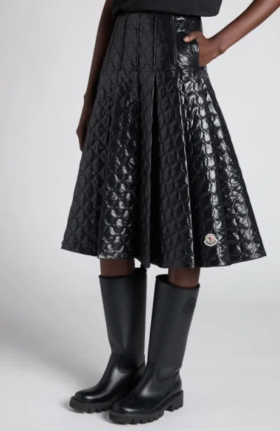 Moncler Black Padded Midi Skirt In Black