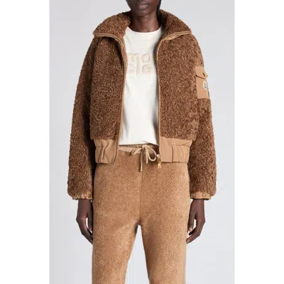 Moncler Coligny Shell-trimmed Fleece Down Jacket In Brown