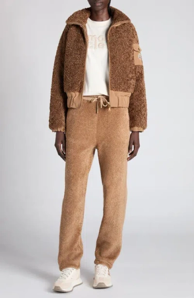 Moncler Coligny Shell-trimmed Fleece Down Jacket In Brown