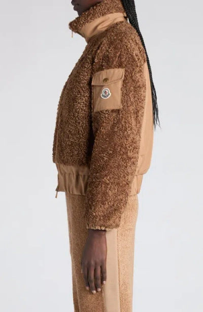 Moncler Coligny Shell-trimmed Fleece Down Jacket In Brown