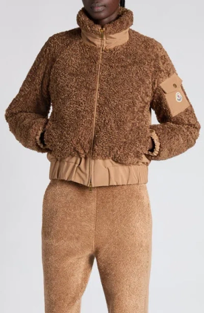 Moncler Coligny Shell-trimmed Fleece Down Jacket In Brown