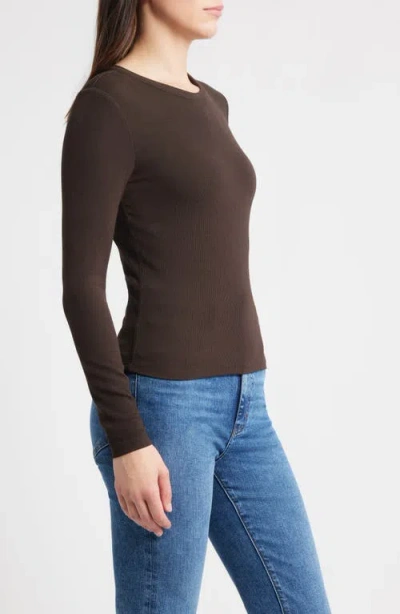 Frame The Long-sleeve Ribbed Crewneck Top In Brown