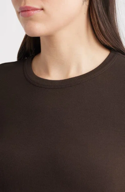 Frame The Long-sleeve Ribbed Crewneck Top In Brown