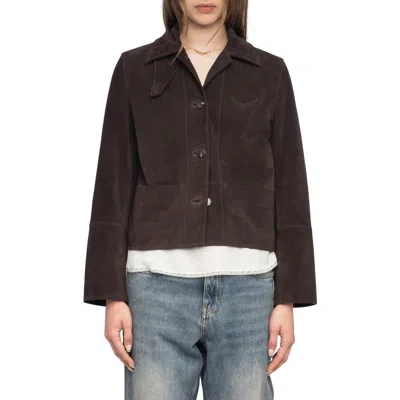 Zadig & Voltaire Womens Dark Chocolate Lessa Suede Jacket In Brown