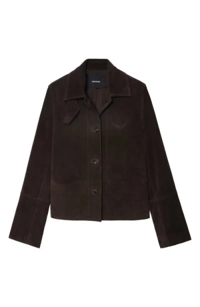 Zadig & Voltaire Womens Dark Chocolate Lessa Suede Jacket In Brown