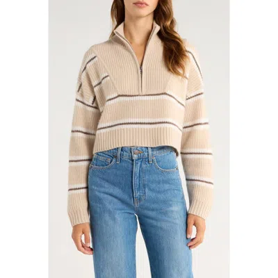 Staud Hampton Crop Half Zip Cashmere Sweater In Neutral