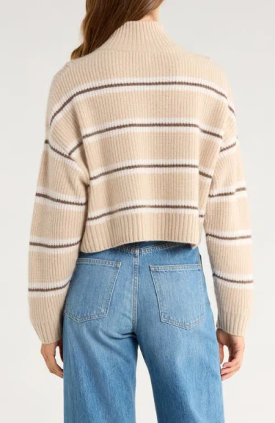 Staud Hampton Crop Half Zip Cashmere Sweater In Neutral