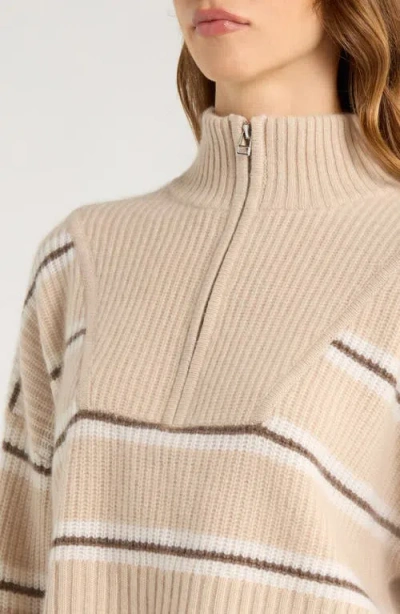 Staud Hampton Crop Half Zip Cashmere Sweater In Neutral