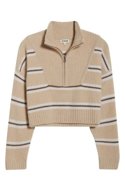 Staud Hampton Crop Half Zip Cashmere Sweater In Neutral