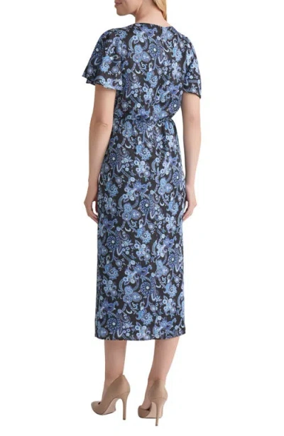 Jones New York Women's Printed Shirred Flutter-sleeve Midi Dress In Blue