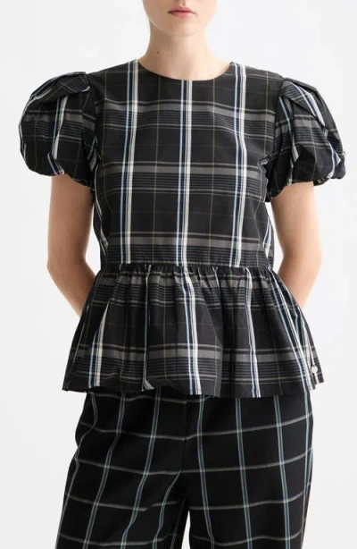 Scotch & Soda Check Taffeta Top In Black