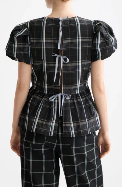 Scotch & Soda Check Taffeta Top In Black