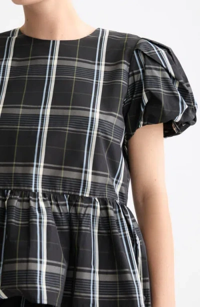 Scotch & Soda Check Taffeta Top In Black