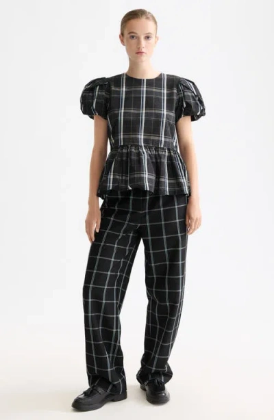 Scotch & Soda Check Taffeta Top In Black