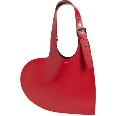 Coperni Heart-shaped Red Calfskin Tote Bag With Adjustable Handle In Red