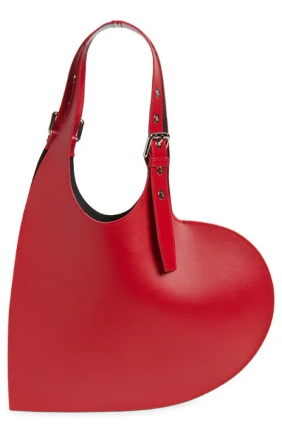 Coperni Heart-shaped Red Calfskin Tote Bag With Adjustable Handle In Red
