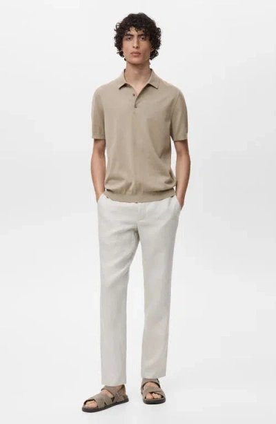 Mango Solid Cotton Polo Sweater In Brown
