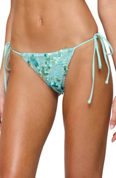 Edikted Mirabella Sequin String Bikini Bottom In Blue