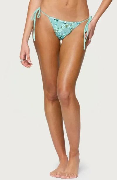 Edikted Mirabella Sequin String Bikini Bottom In Blue