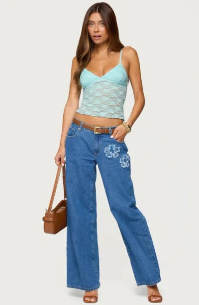 Edikted Eira Sheer Lace Tank Top In Blue