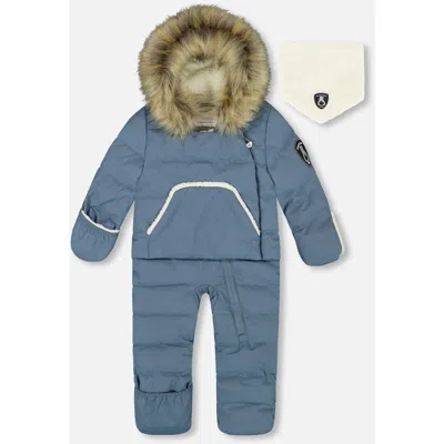 Deux Par Deux One-piece Snug Snowsuit Designed For Car Seat In Blue