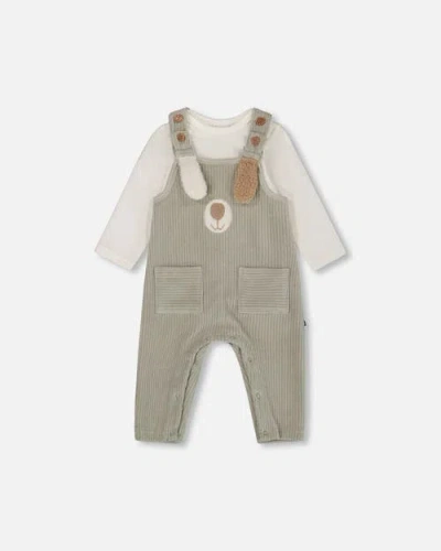 Deux Par Deux Allover And Stretchy Corduroy Overalls Set In Gray