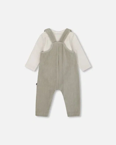 Deux Par Deux Allover And Stretchy Corduroy Overalls Set In Gray
