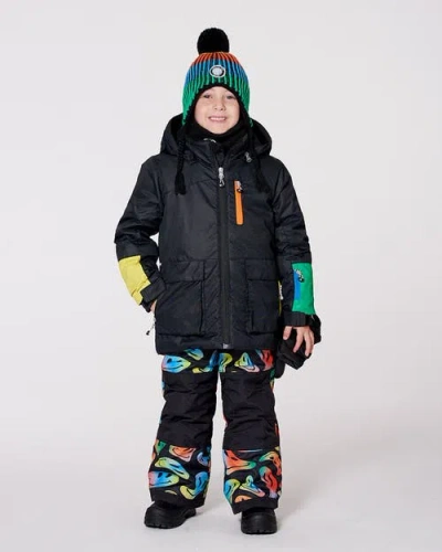 Deux Par Deux Two-piece Play Snowsuit Smiley Face In Black