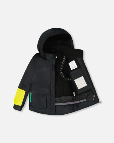 Deux Par Deux Two-piece Play Snowsuit Smiley Face In Black