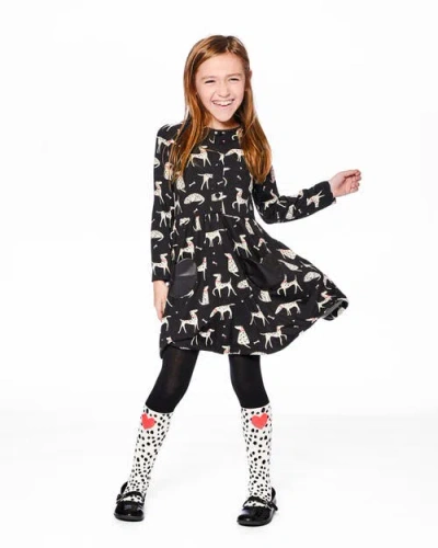 Deux Par Deux Half Button Jersey Dress Dalmatian In Black