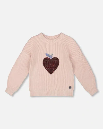 Deux Par Deux Knit Sweater With Sequin Heart In Pink