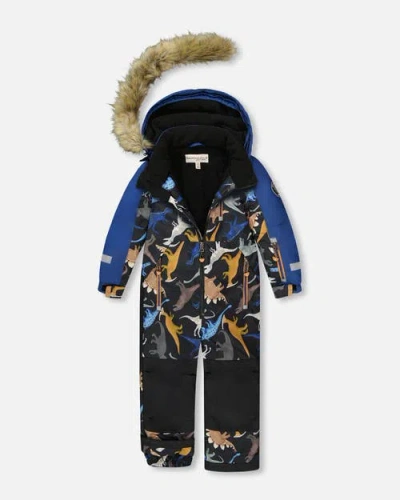 Deux Par Deux One-piece Play Snowsuit Dinosaur In Black