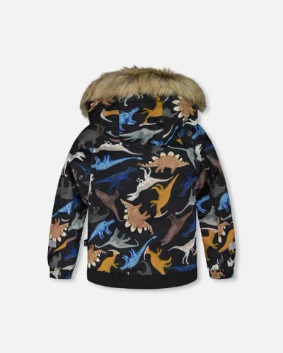 Deux Par Deux Two-piece Play Snowsuit With Dinosaurs Jacket In Blue