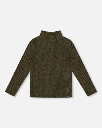 Deux Par Deux Shiny Rib Mock Neck Top In Brown