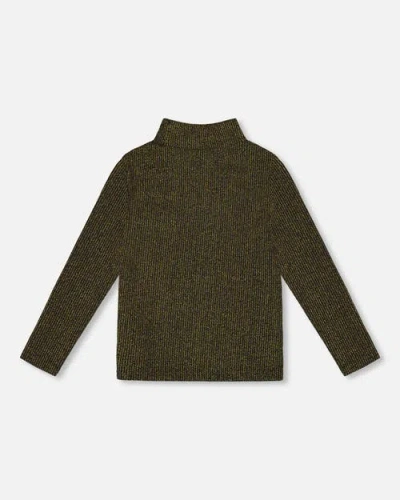 Deux Par Deux Shiny Rib Mock Neck Top In Brown