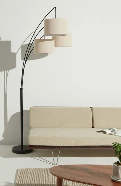 Brightech Trilage 84" Adjustable Tall Led Floor Lamp With 3 Fabric Drum Shades, Bulbs Included In Black