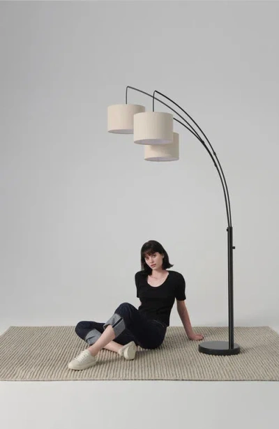 Brightech Trilage 84" Adjustable Tall Led Floor Lamp With 3 Fabric Drum Shades, Bulbs Included In Black